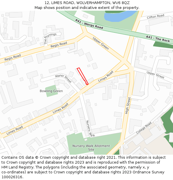 12, LIMES ROAD, WOLVERHAMPTON, WV6 8QZ: Location map and indicative extent of plot