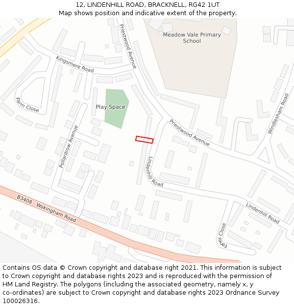 12, LINDENHILL ROAD, BRACKNELL, RG42 1UT: Location map and indicative extent of plot