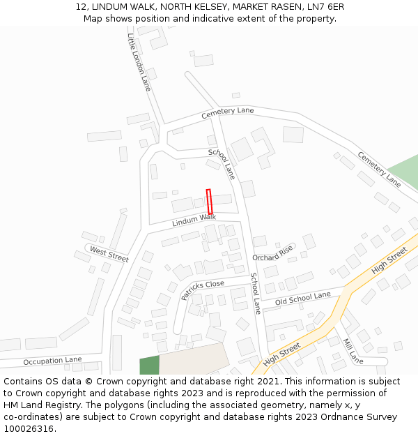 12, LINDUM WALK, NORTH KELSEY, MARKET RASEN, LN7 6ER: Location map and indicative extent of plot