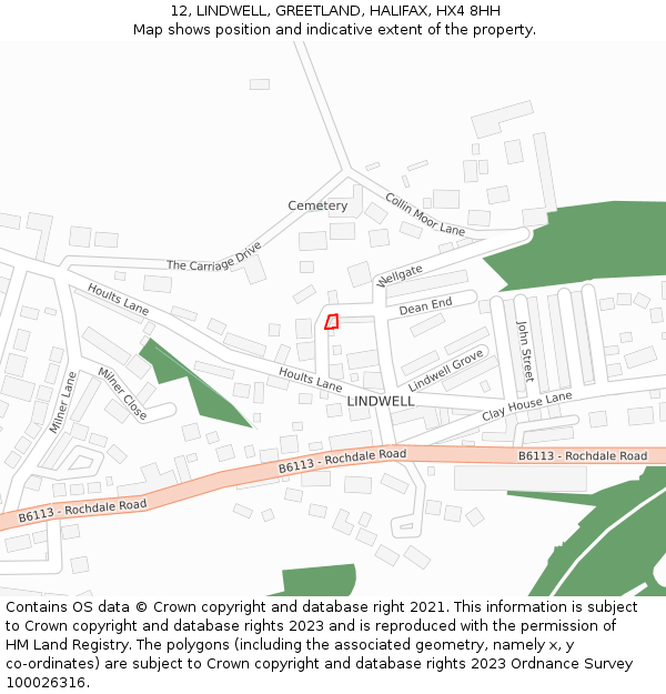 12, LINDWELL, GREETLAND, HALIFAX, HX4 8HH: Location map and indicative extent of plot