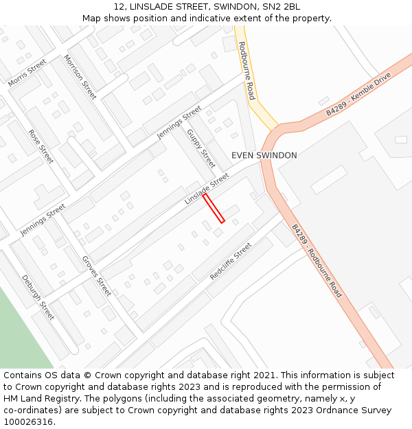 12, LINSLADE STREET, SWINDON, SN2 2BL: Location map and indicative extent of plot
