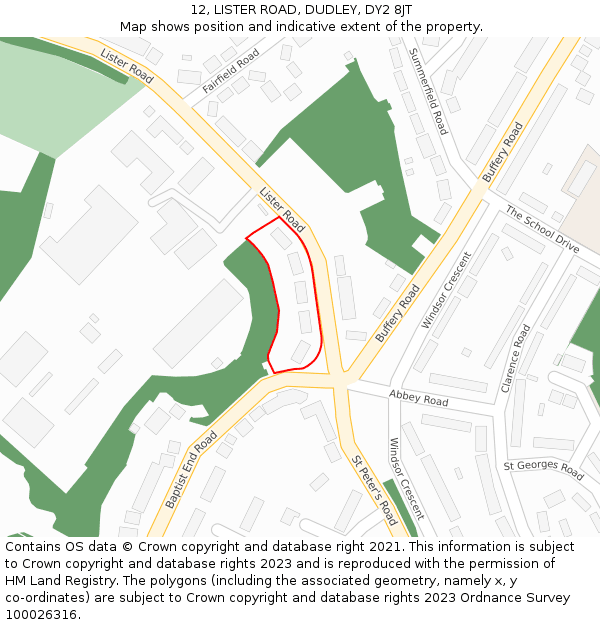 12, LISTER ROAD, DUDLEY, DY2 8JT: Location map and indicative extent of plot