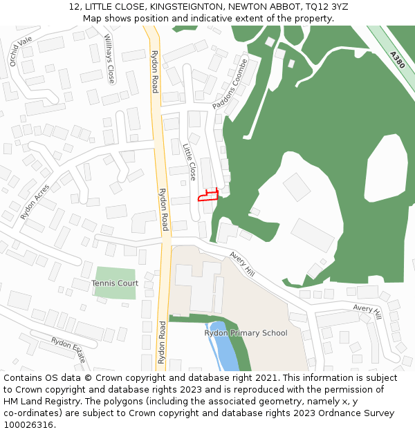 12, LITTLE CLOSE, KINGSTEIGNTON, NEWTON ABBOT, TQ12 3YZ: Location map and indicative extent of plot