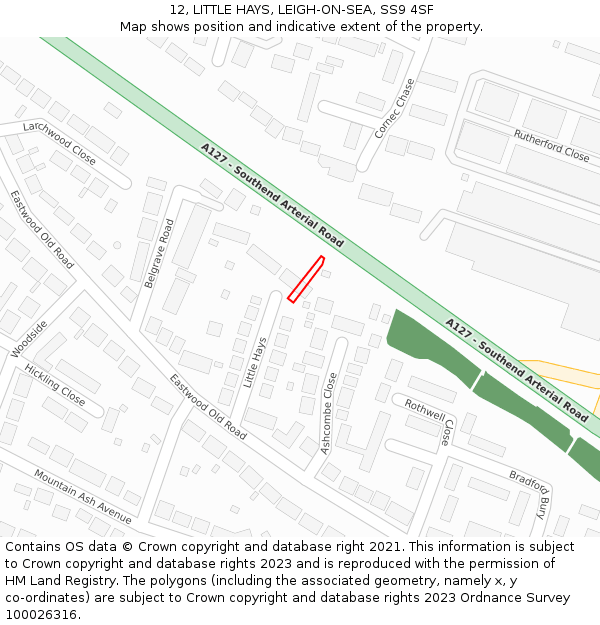 12, LITTLE HAYS, LEIGH-ON-SEA, SS9 4SF: Location map and indicative extent of plot