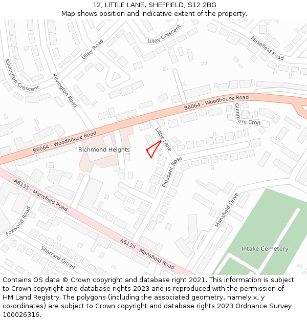 12, LITTLE LANE, SHEFFIELD, S12 2BG: Location map and indicative extent of plot