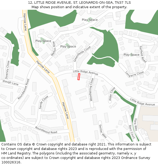 12, LITTLE RIDGE AVENUE, ST. LEONARDS-ON-SEA, TN37 7LS: Location map and indicative extent of plot