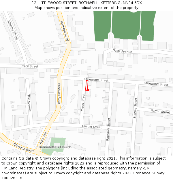 12, LITTLEWOOD STREET, ROTHWELL, KETTERING, NN14 6DX: Location map and indicative extent of plot