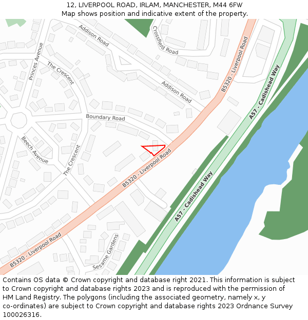12, LIVERPOOL ROAD, IRLAM, MANCHESTER, M44 6FW: Location map and indicative extent of plot