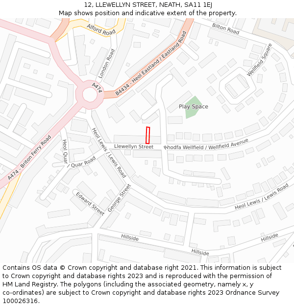 12, LLEWELLYN STREET, NEATH, SA11 1EJ: Location map and indicative extent of plot