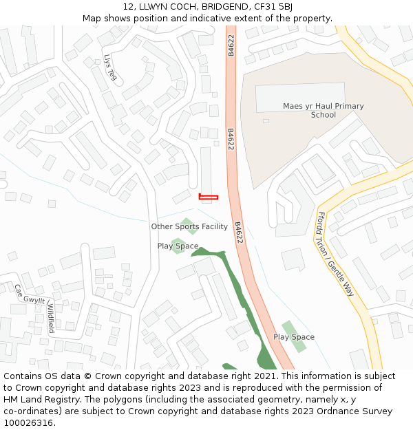12, LLWYN COCH, BRIDGEND, CF31 5BJ: Location map and indicative extent of plot