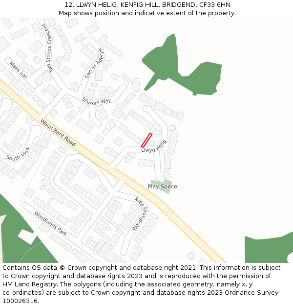 12, LLWYN HELIG, KENFIG HILL, BRIDGEND, CF33 6HN: Location map and indicative extent of plot