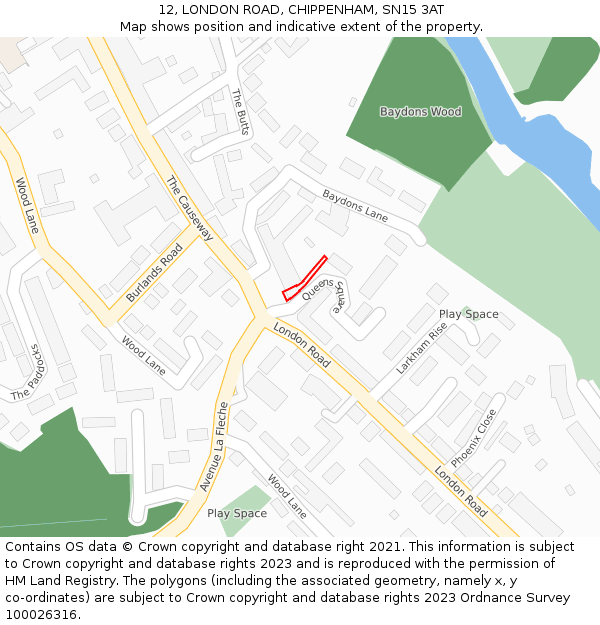 12, LONDON ROAD, CHIPPENHAM, SN15 3AT: Location map and indicative extent of plot