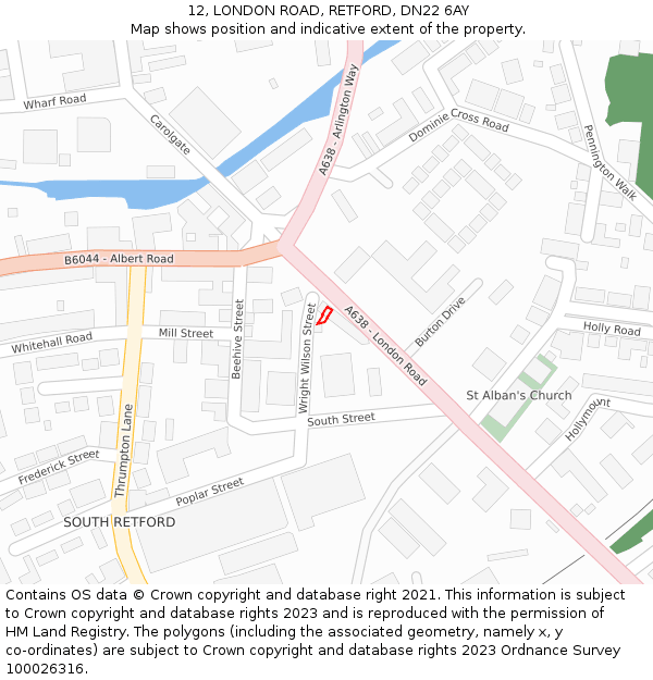 12, LONDON ROAD, RETFORD, DN22 6AY: Location map and indicative extent of plot