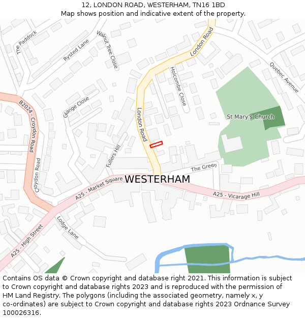 12, LONDON ROAD, WESTERHAM, TN16 1BD: Location map and indicative extent of plot