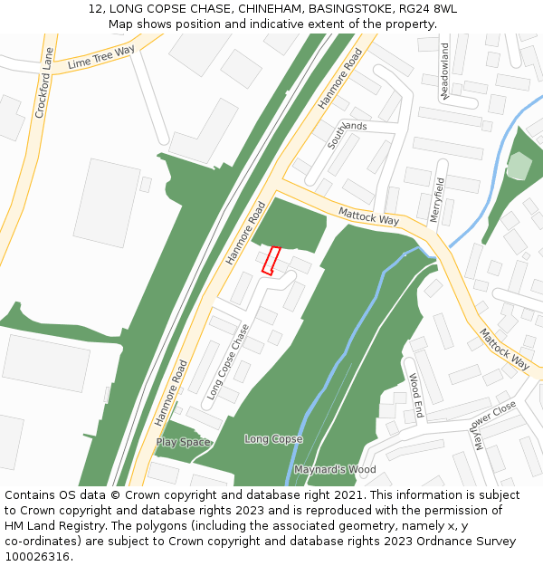 12, LONG COPSE CHASE, CHINEHAM, BASINGSTOKE, RG24 8WL: Location map and indicative extent of plot