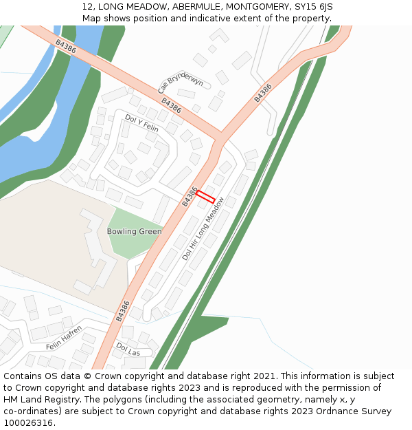 12, LONG MEADOW, ABERMULE, MONTGOMERY, SY15 6JS: Location map and indicative extent of plot