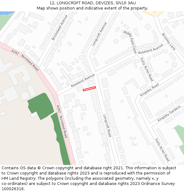 12, LONGCROFT ROAD, DEVIZES, SN10 3AU: Location map and indicative extent of plot