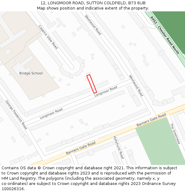 12, LONGMOOR ROAD, SUTTON COLDFIELD, B73 6UB: Location map and indicative extent of plot