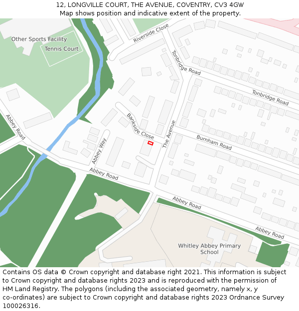 12, LONGVILLE COURT, THE AVENUE, COVENTRY, CV3 4GW: Location map and indicative extent of plot