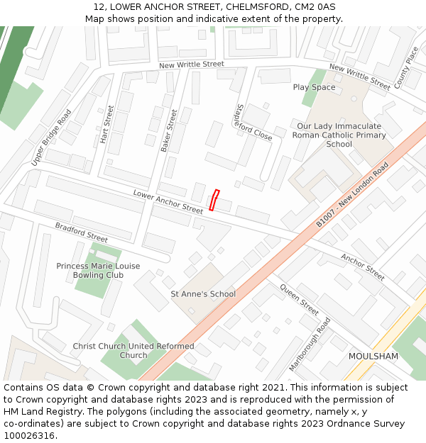 12, LOWER ANCHOR STREET, CHELMSFORD, CM2 0AS: Location map and indicative extent of plot