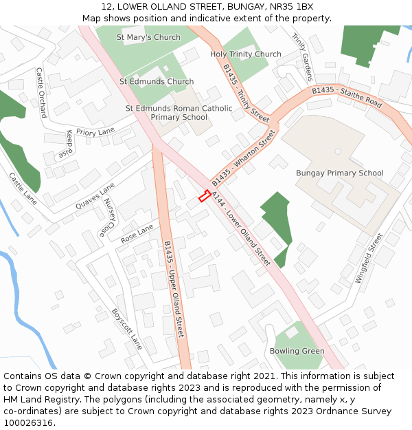 12, LOWER OLLAND STREET, BUNGAY, NR35 1BX: Location map and indicative extent of plot