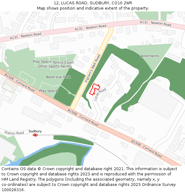 12, LUCAS ROAD, SUDBURY, CO10 2WR: Location map and indicative extent of plot