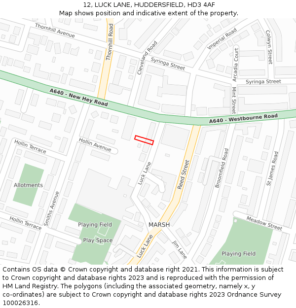 12, LUCK LANE, HUDDERSFIELD, HD3 4AF: Location map and indicative extent of plot