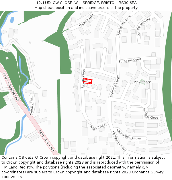 12, LUDLOW CLOSE, WILLSBRIDGE, BRISTOL, BS30 6EA: Location map and indicative extent of plot