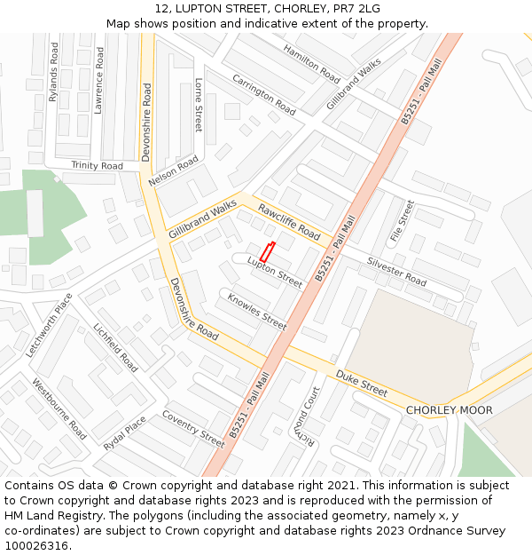 12, LUPTON STREET, CHORLEY, PR7 2LG: Location map and indicative extent of plot
