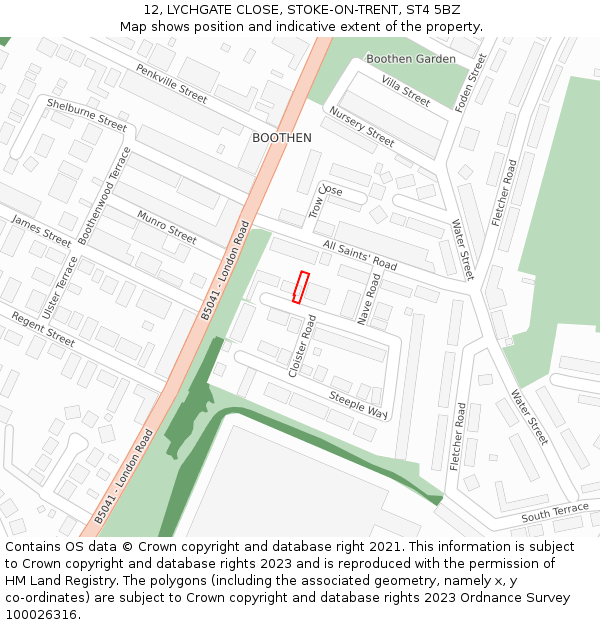 12, LYCHGATE CLOSE, STOKE-ON-TRENT, ST4 5BZ: Location map and indicative extent of plot