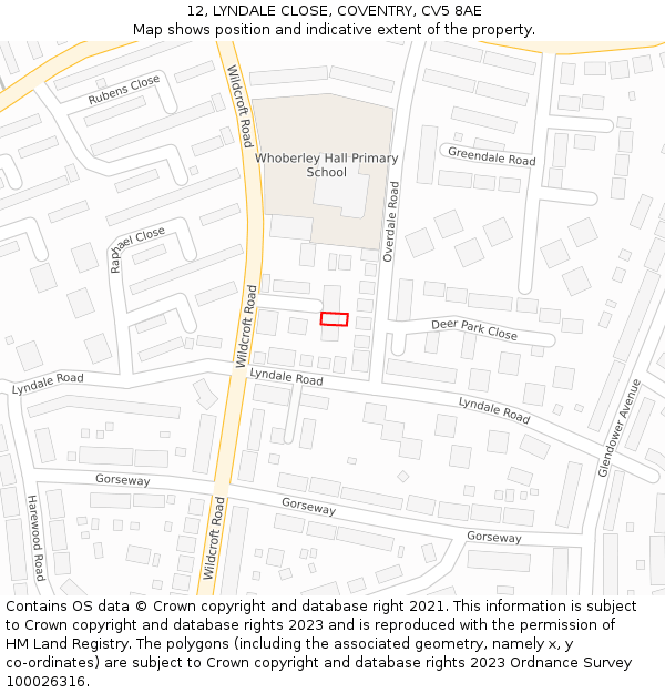12, LYNDALE CLOSE, COVENTRY, CV5 8AE: Location map and indicative extent of plot