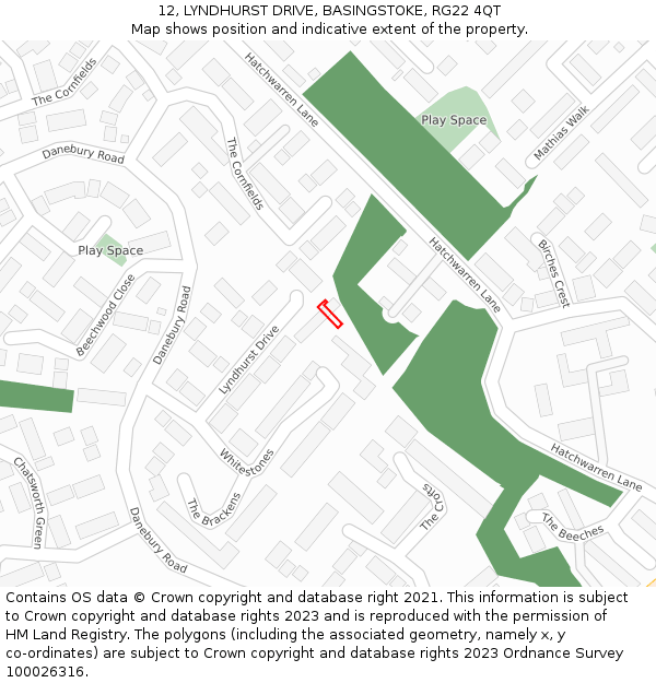 12, LYNDHURST DRIVE, BASINGSTOKE, RG22 4QT: Location map and indicative extent of plot