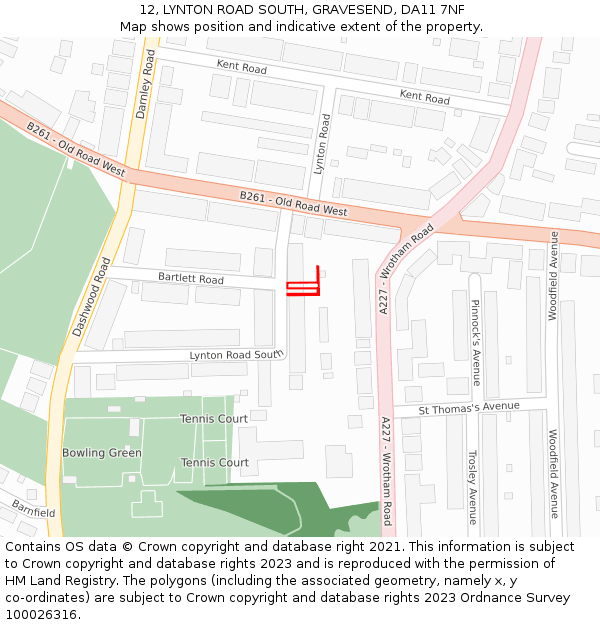 12, LYNTON ROAD SOUTH, GRAVESEND, DA11 7NF: Location map and indicative extent of plot