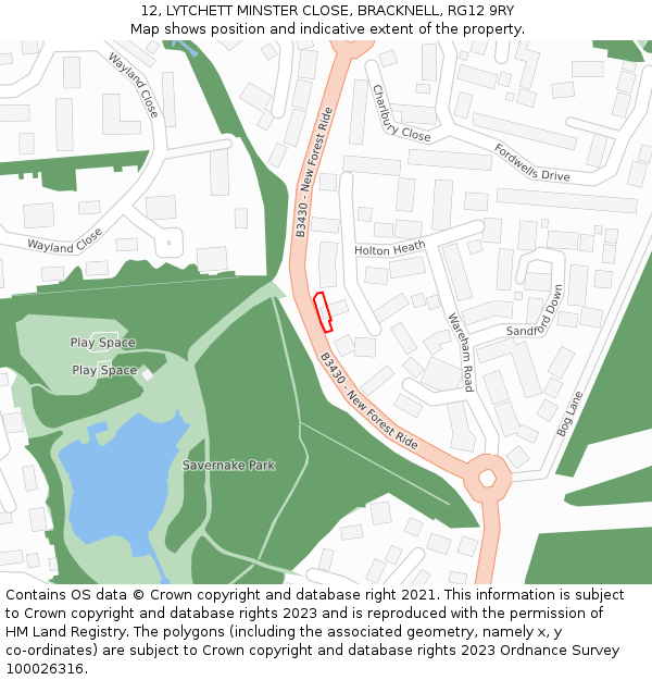 12, LYTCHETT MINSTER CLOSE, BRACKNELL, RG12 9RY: Location map and indicative extent of plot