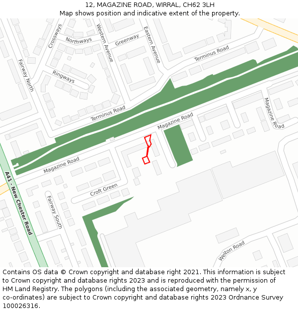 12, MAGAZINE ROAD, WIRRAL, CH62 3LH: Location map and indicative extent of plot