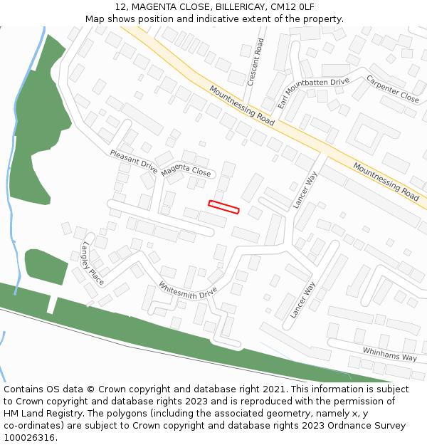 12, MAGENTA CLOSE, BILLERICAY, CM12 0LF: Location map and indicative extent of plot