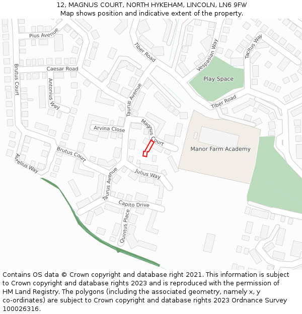 12, MAGNUS COURT, NORTH HYKEHAM, LINCOLN, LN6 9FW: Location map and indicative extent of plot