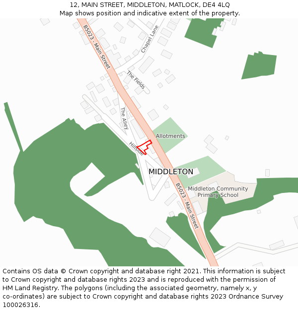 12, MAIN STREET, MIDDLETON, MATLOCK, DE4 4LQ: Location map and indicative extent of plot
