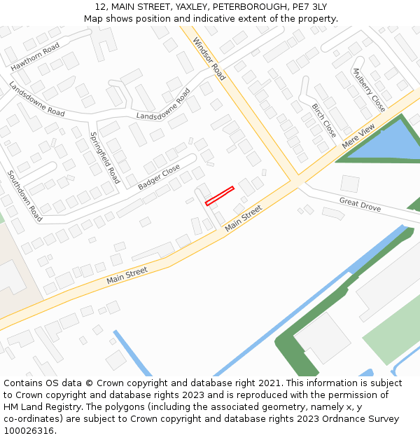 12, MAIN STREET, YAXLEY, PETERBOROUGH, PE7 3LY: Location map and indicative extent of plot