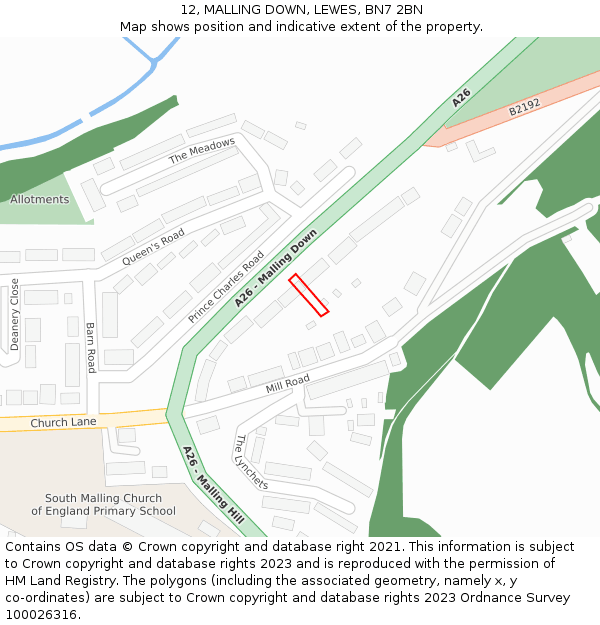 12, MALLING DOWN, LEWES, BN7 2BN: Location map and indicative extent of plot