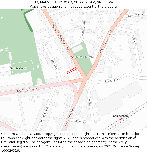 12, MALMESBURY ROAD, CHIPPENHAM, SN15 1PW: Location map and indicative extent of plot