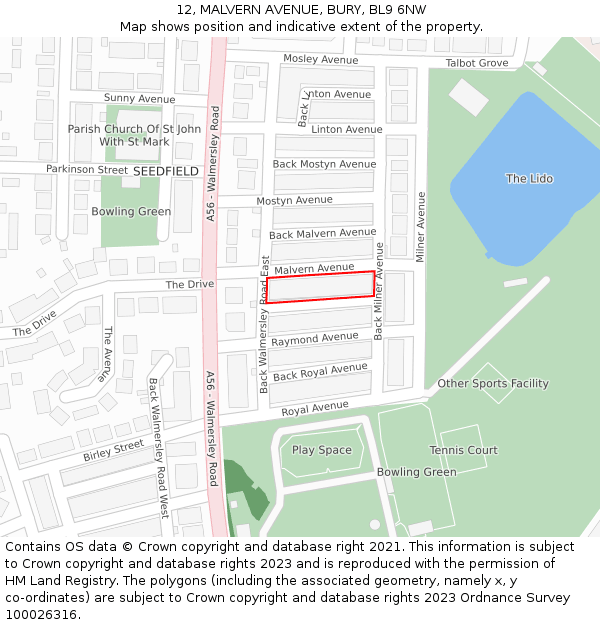 12, MALVERN AVENUE, BURY, BL9 6NW: Location map and indicative extent of plot