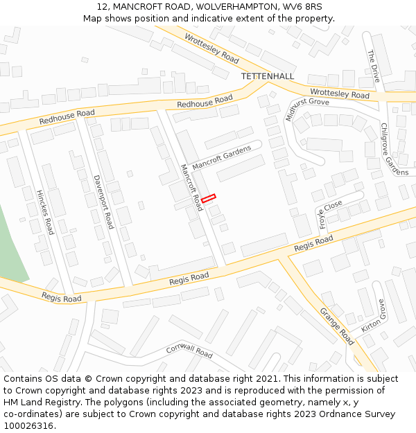 12, MANCROFT ROAD, WOLVERHAMPTON, WV6 8RS: Location map and indicative extent of plot