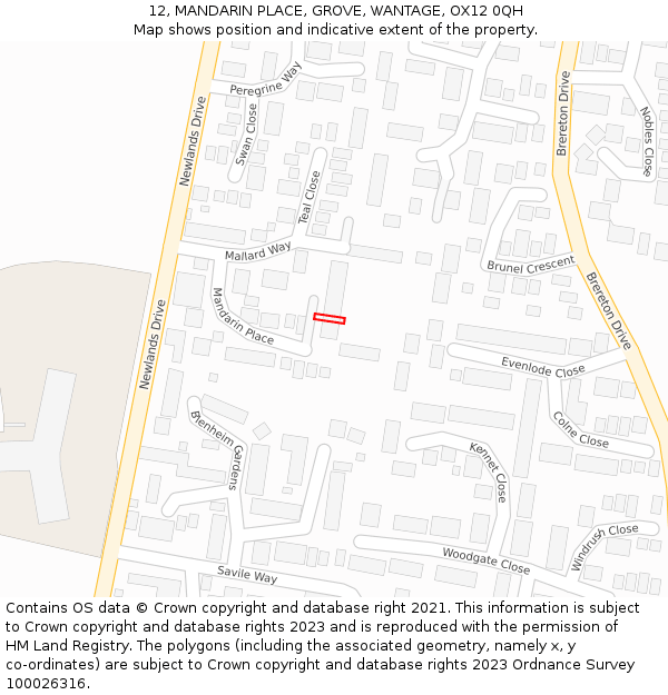 12, MANDARIN PLACE, GROVE, WANTAGE, OX12 0QH: Location map and indicative extent of plot