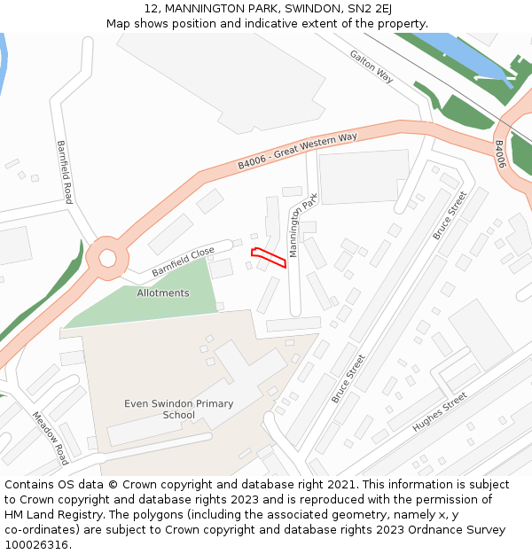 12, MANNINGTON PARK, SWINDON, SN2 2EJ: Location map and indicative extent of plot