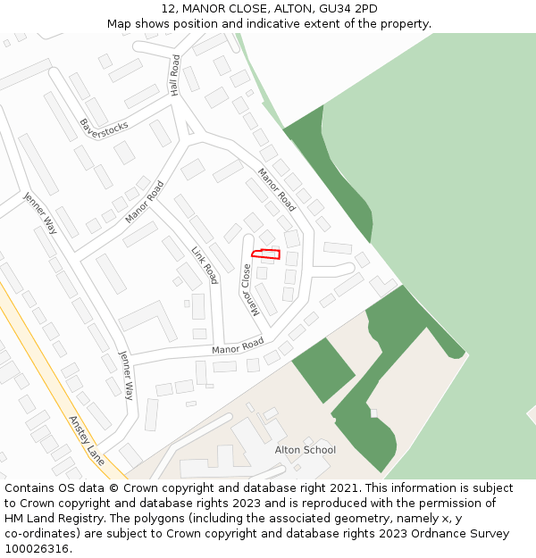 12, MANOR CLOSE, ALTON, GU34 2PD: Location map and indicative extent of plot