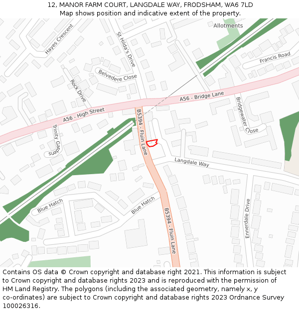 12, MANOR FARM COURT, LANGDALE WAY, FRODSHAM, WA6 7LD: Location map and indicative extent of plot
