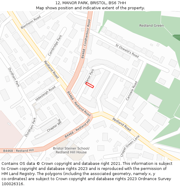 12, MANOR PARK, BRISTOL, BS6 7HH: Location map and indicative extent of plot