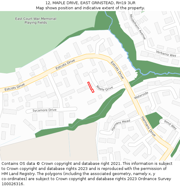 12, MAPLE DRIVE, EAST GRINSTEAD, RH19 3UR: Location map and indicative extent of plot