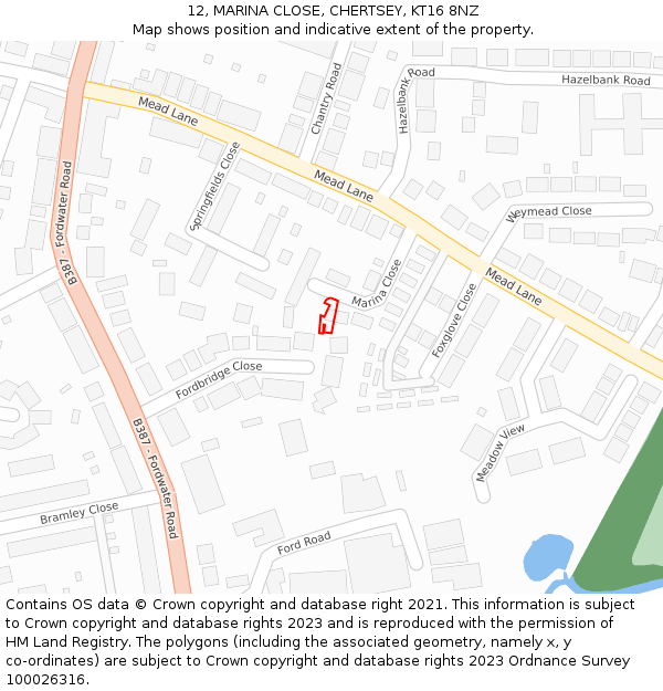 12, MARINA CLOSE, CHERTSEY, KT16 8NZ: Location map and indicative extent of plot